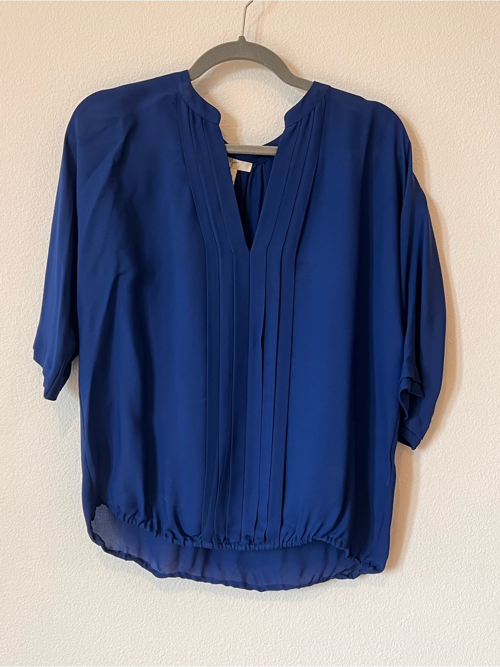 Women's Joie Royal Blue 100% Silk Pleated V-Neck Blouse S